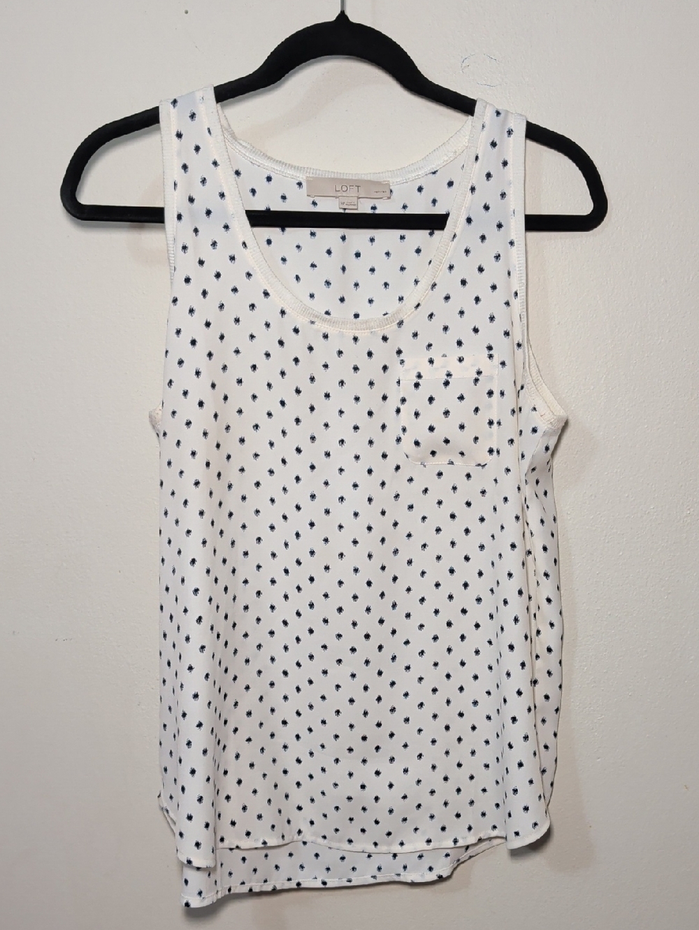 LOFT White Tank Top with Navy Dot Print Sheer Lightweight Summer Women's Size MP